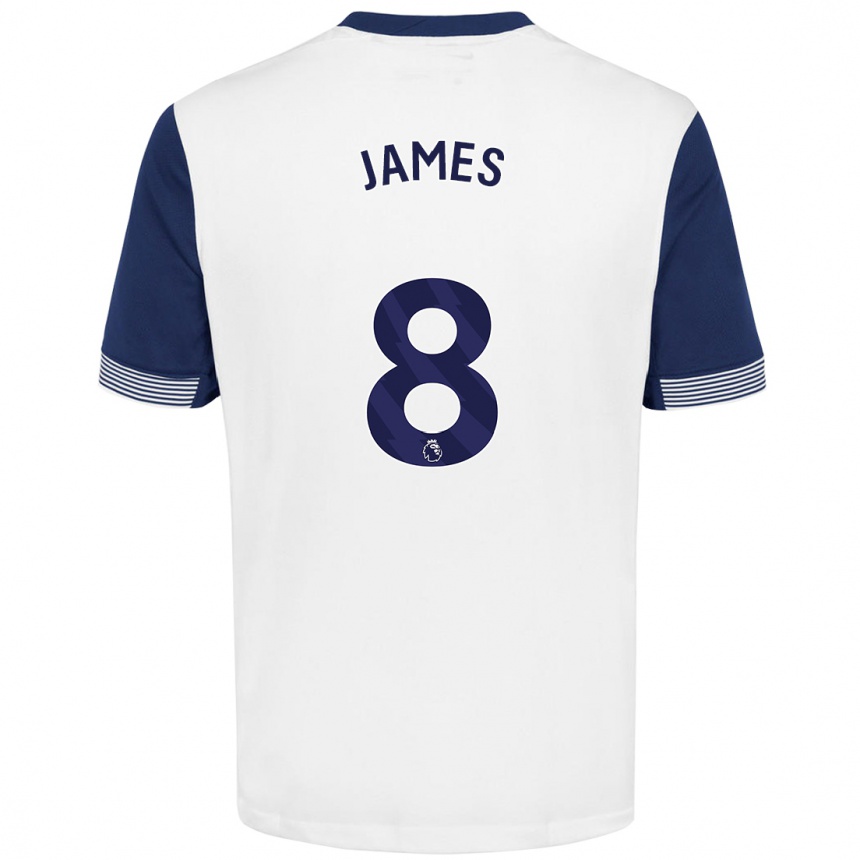 Niño Fútbol Camiseta Angharad James #8 Blanco Azul 1ª Equipación 2024/25 México