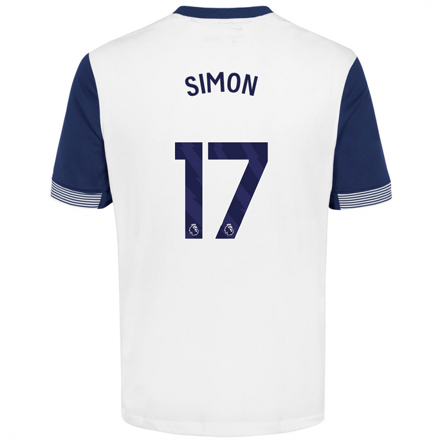 Niño Fútbol Camiseta Kyah Simon #17 Blanco Azul 1ª Equipación 2024/25 México