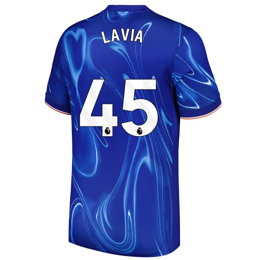 Niño Fútbol Camiseta Roméo Lavia #45 Azul Blanco 1ª Equipación 2024/25 México