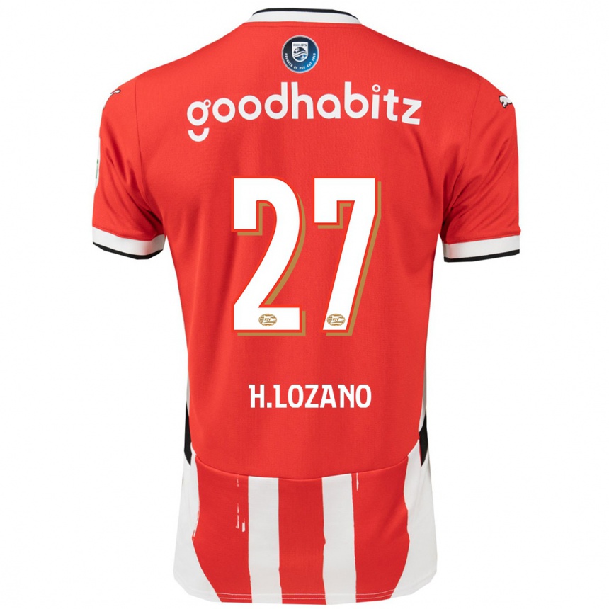 Niño Fútbol Camiseta Hirving Lozano #27 Rojo Blanco 1ª Equipación 2024/25 México