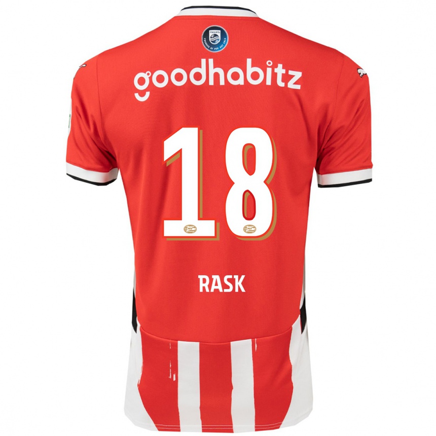 Niño Fútbol Camiseta Caroline Rask #18 Rojo Blanco 1ª Equipación 2024/25 México