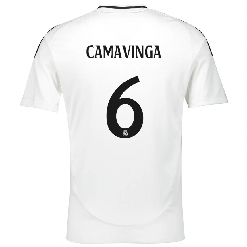 Niño Fútbol Camiseta Eduardo Camavinga #6 Blanco 1ª Equipación 2024/25 México