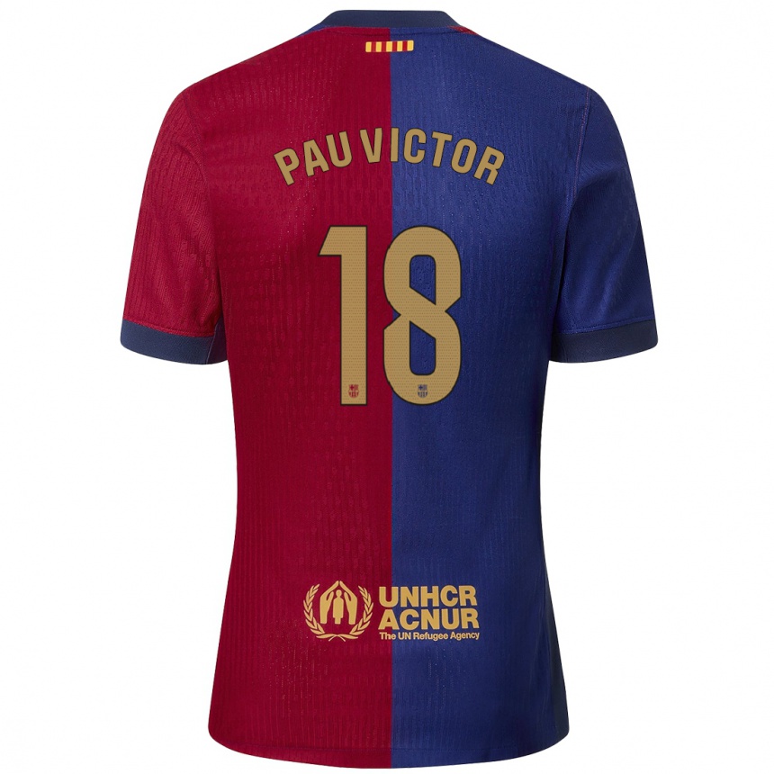 Niño Fútbol Camiseta Pau Víctor #18 Azul Rojo 1ª Equipación 2024/25 México