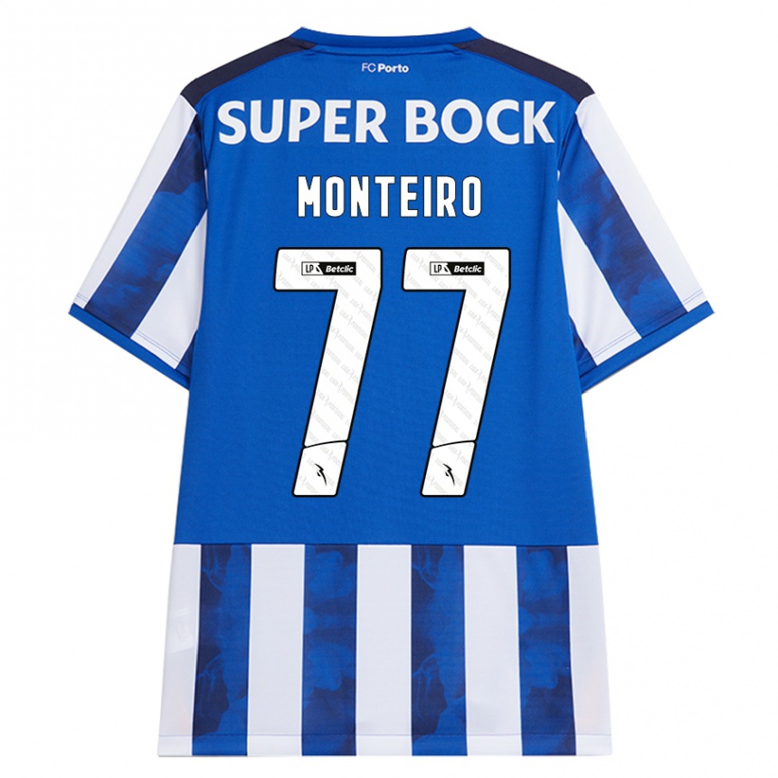 Niño Fútbol Camiseta Rui Monteiro #77 Azul Blanco 1ª Equipación 2024/25 México