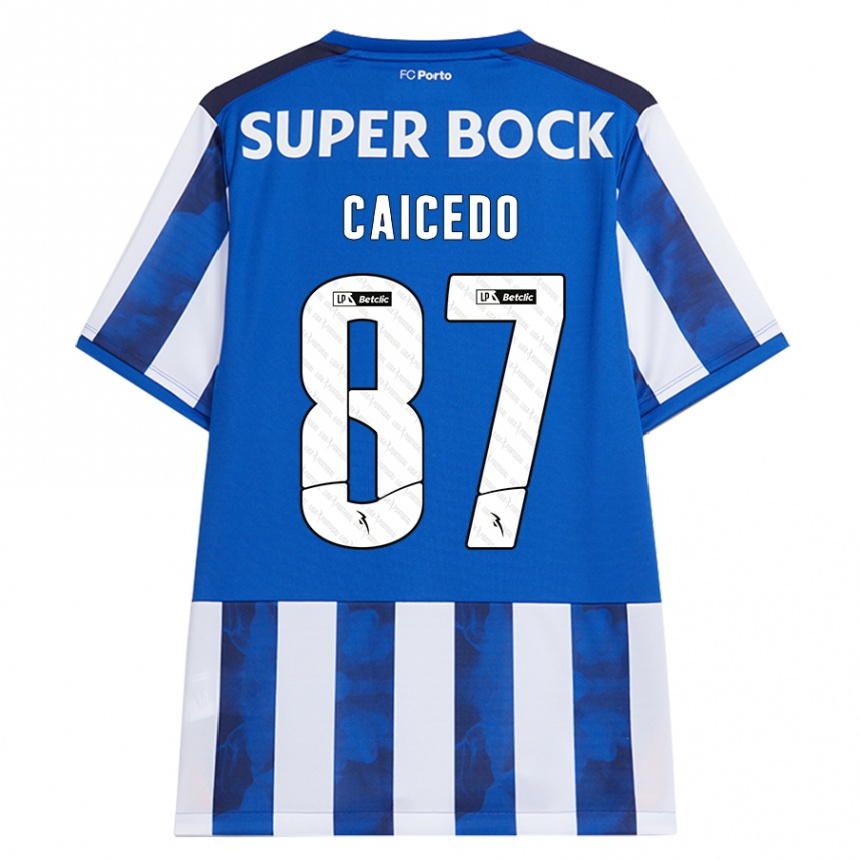 Niño Fútbol Camiseta Brayan Caicedo #87 Azul Blanco 1ª Equipación 2024/25 México