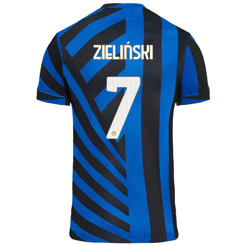 Niño Fútbol Camiseta Piotr Zielinski #7 Azul Negro 1ª Equipación 2024/25 México