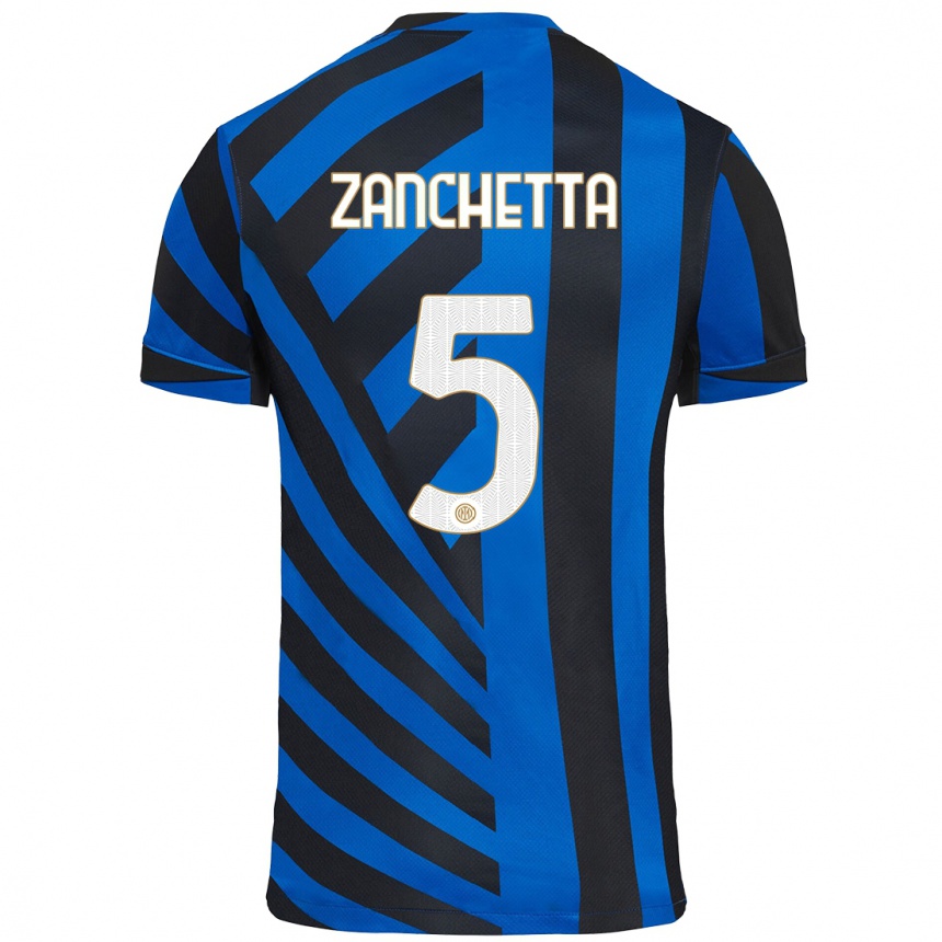 Niño Fútbol Camiseta Mattia Zanchetta #5 Azul Negro 1ª Equipación 2024/25 México