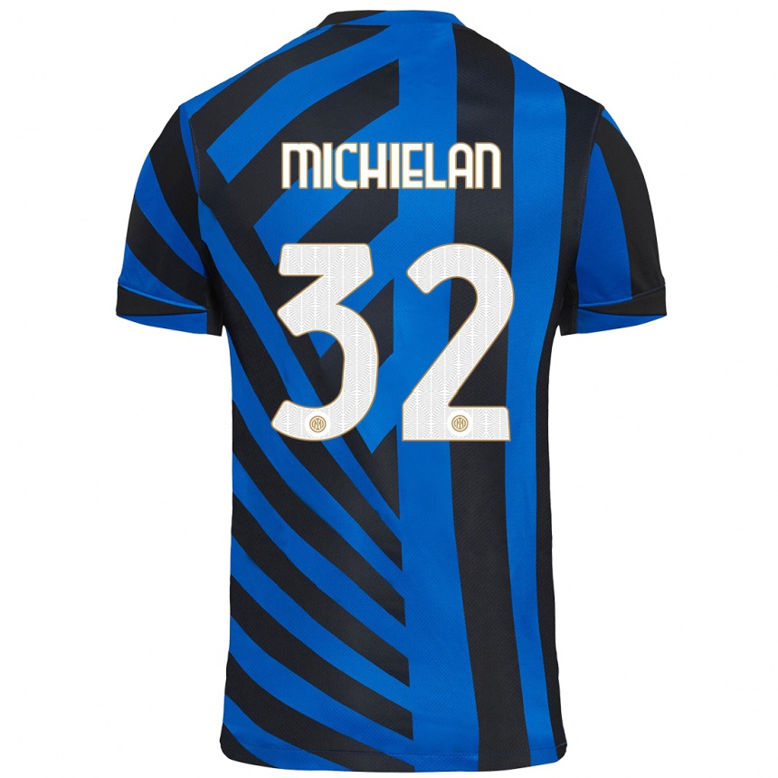 Niño Fútbol Camiseta Mattia Michielan #32 Azul Negro 1ª Equipación 2024/25 México