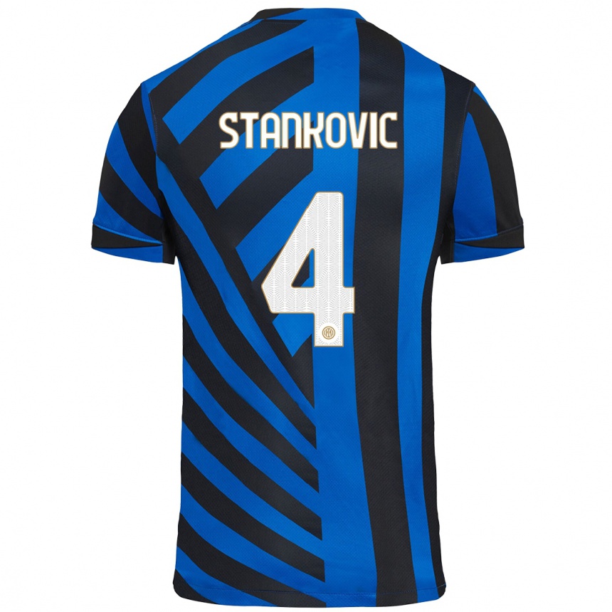 Niño Fútbol Camiseta Aleksandar Stankovic #4 Azul Negro 1ª Equipación 2024/25 México