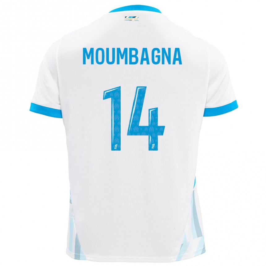 Niño Fútbol Camiseta Faris Moumbagna #14 Blanco Azul Cielo 1ª Equipación 2024/25 México