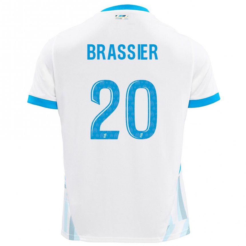 Niño Fútbol Camiseta Lilian Brassier #20 Blanco Azul Cielo 1ª Equipación 2024/25 México