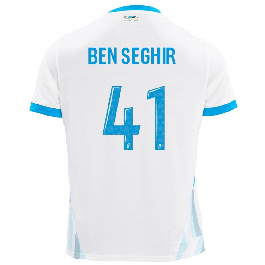 Niño Fútbol Camiseta Salim Ben Seghir #41 Blanco Azul Cielo 1ª Equipación 2024/25 México