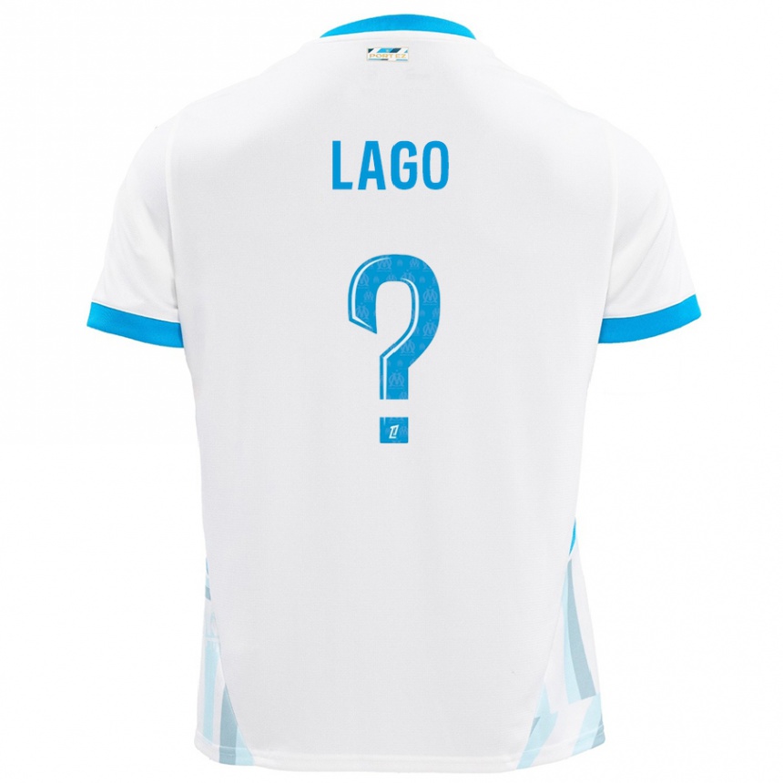 Niño Fútbol Camiseta Ange Lago #0 Blanco Azul Cielo 1ª Equipación 2024/25 México