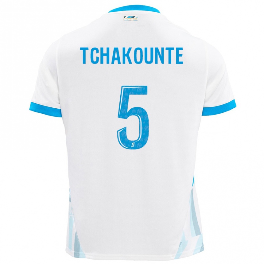 Niño Fútbol Camiseta Annaëlle Tchakounté #5 Blanco Azul Cielo 1ª Equipación 2024/25 México