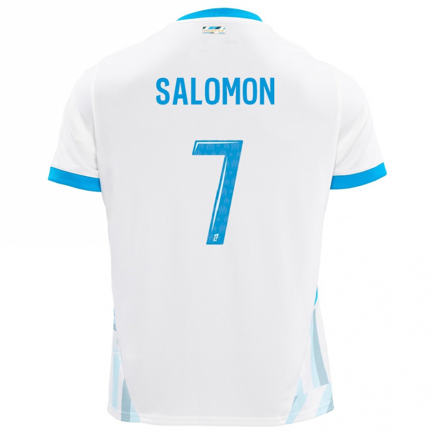 Niño Fútbol Camiseta Maëva Salomon #7 Blanco Azul Cielo 1ª Equipación 2024/25 México