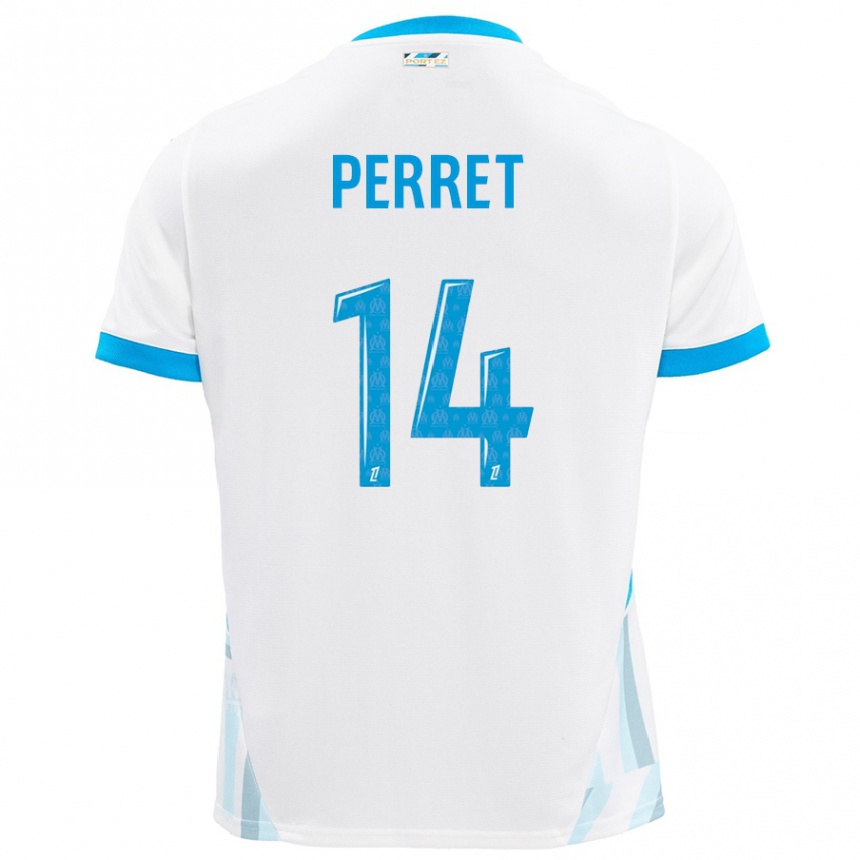 Niño Fútbol Camiseta Jenny Perret #14 Blanco Azul Cielo 1ª Equipación 2024/25 México