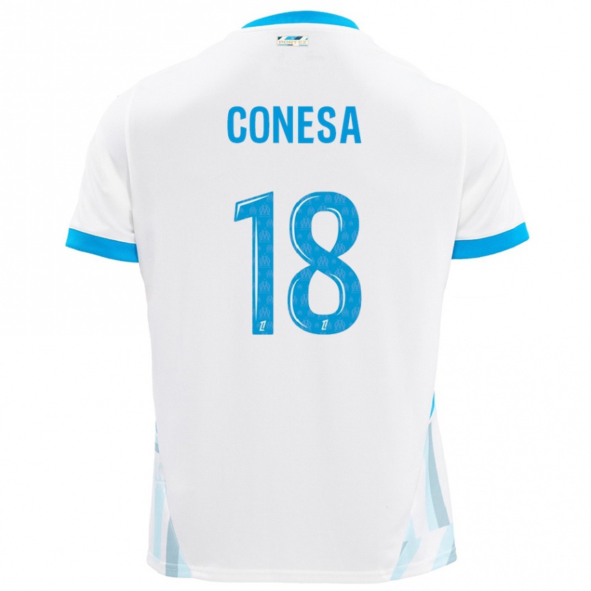 Niño Fútbol Camiseta Anna Conesa #18 Blanco Azul Cielo 1ª Equipación 2024/25 México