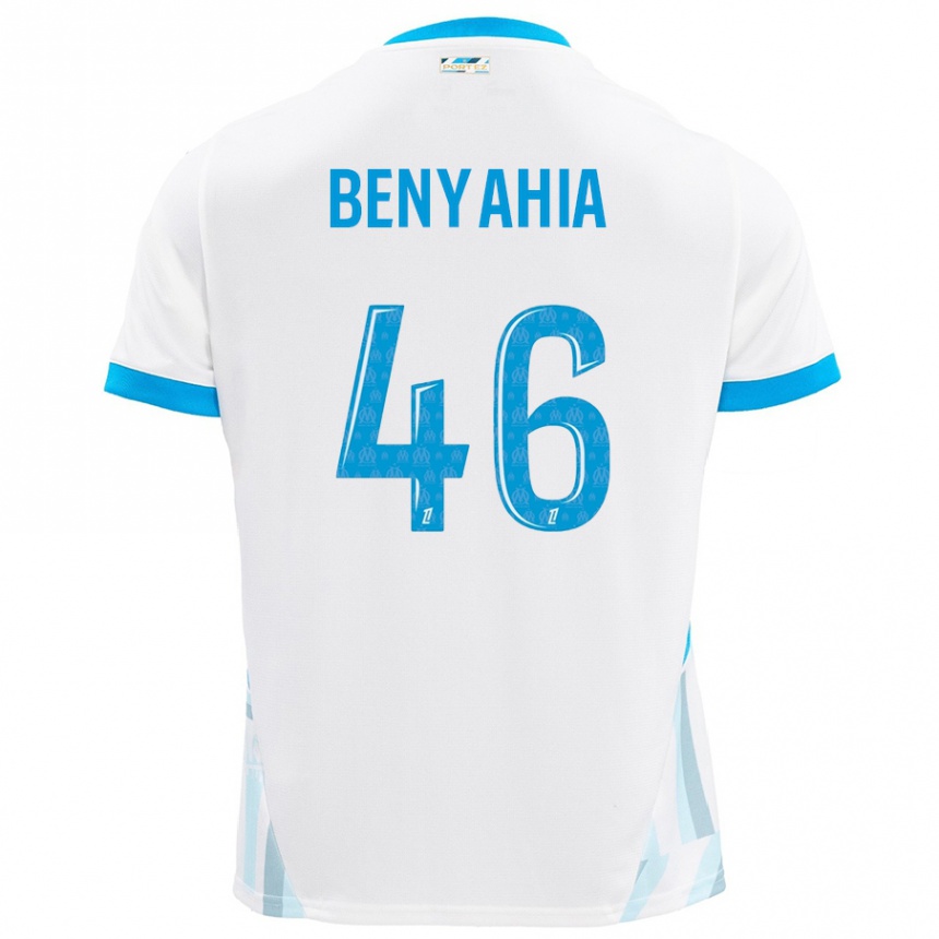 Niño Fútbol Camiseta Aylan Benyahia-Tani #46 Blanco Azul Cielo 1ª Equipación 2024/25 México