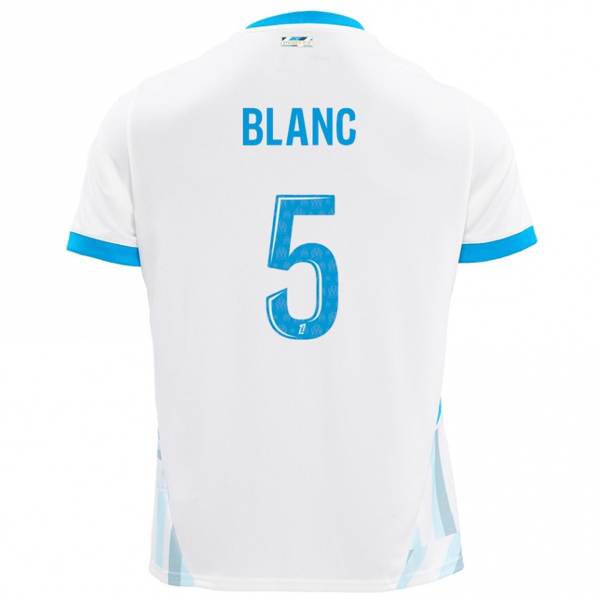 Niño Fútbol Camiseta Amandine Blanc #5 Blanco Azul Cielo 1ª Equipación 2024/25 México