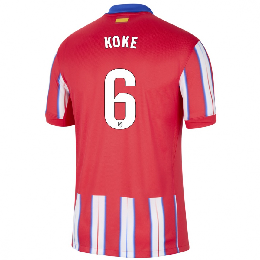 Niño Fútbol Camiseta Koke #6 Rojo Blanco Azul 1ª Equipación 2024/25 México