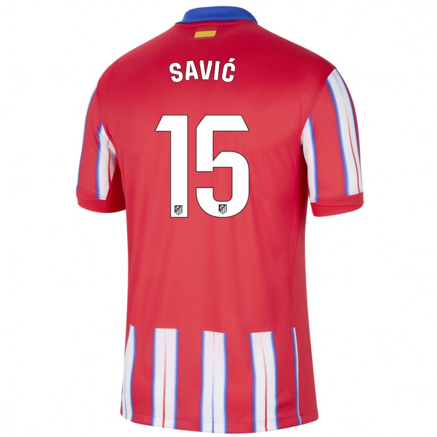 Niño Fútbol Camiseta Stefan Savic #15 Rojo Blanco Azul 1ª Equipación 2024/25 México