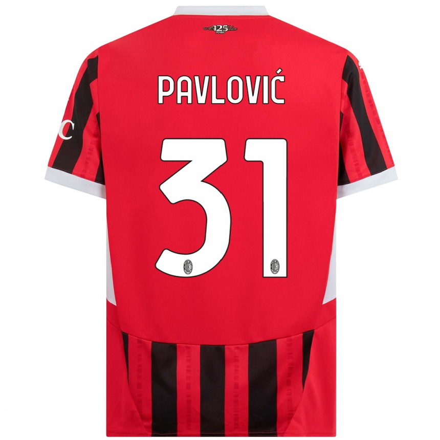 Niño Fútbol Camiseta Strahinja Pavlović #31 Rojo Negro 1ª Equipación 2024/25 México