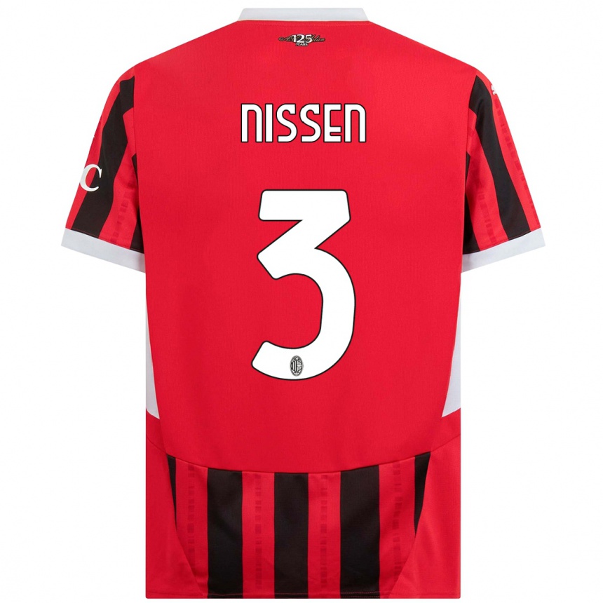 Niño Fútbol Camiseta Fredrik Nissen #3 Rojo Negro 1ª Equipación 2024/25 México