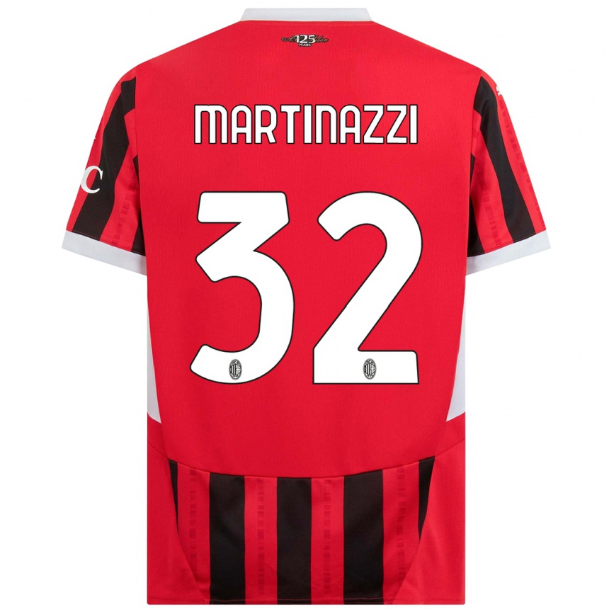 Niño Fútbol Camiseta Luca Martinazzi #32 Rojo Negro 1ª Equipación 2024/25 México