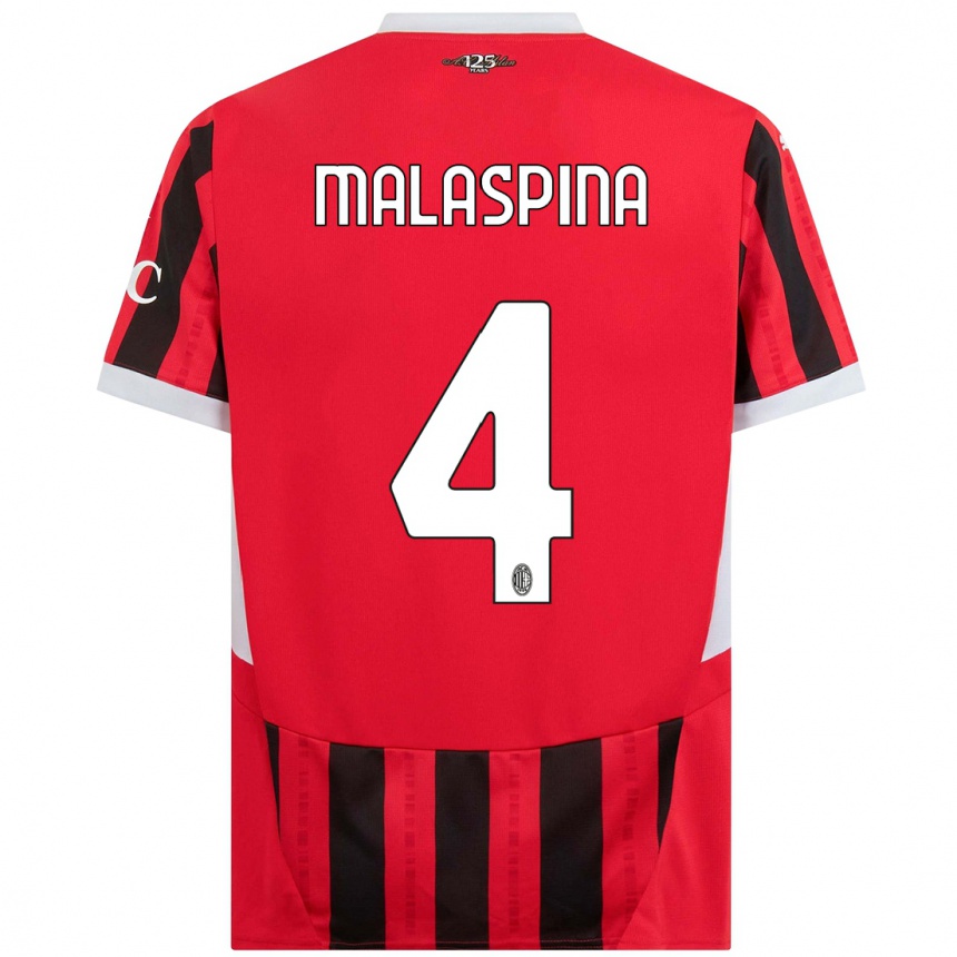 Niño Fútbol Camiseta Mattia Malaspina #4 Rojo Negro 1ª Equipación 2024/25 México