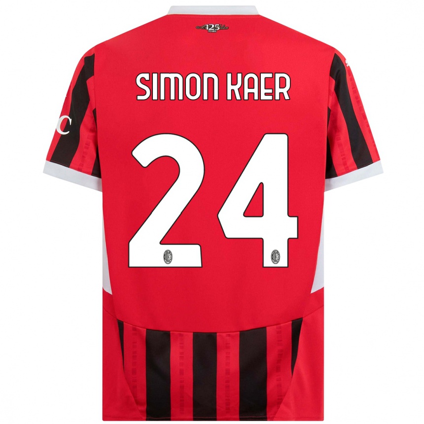 Niño Fútbol Camiseta Simon Kaer #24 Rojo Negro 1ª Equipación 2024/25 México