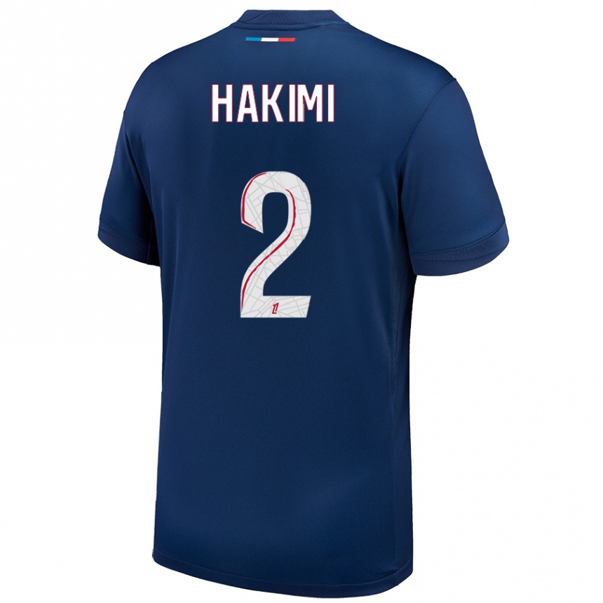 Niño Fútbol Camiseta Achraf Hakimi #2 Azul Marino Blanco 1ª Equipación 2024/25 México