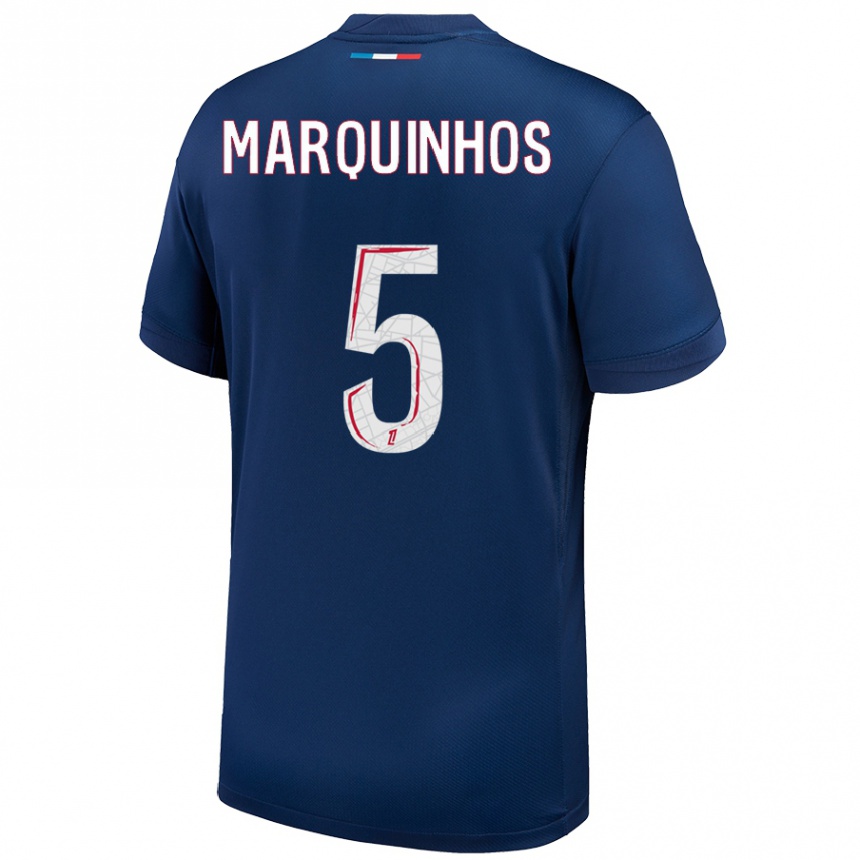 Niño Fútbol Camiseta Marquinhos #5 Azul Marino Blanco 1ª Equipación 2024/25 México