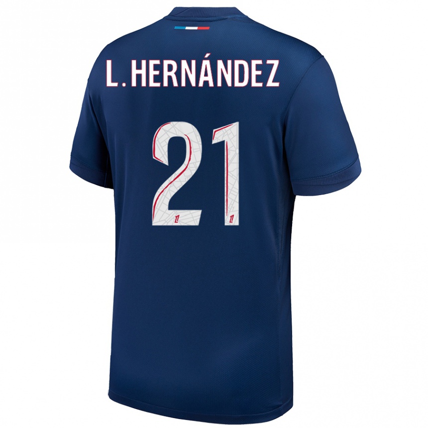 Niño Fútbol Camiseta Lucas Hernández #21 Azul Marino Blanco 1ª Equipación 2024/25 México