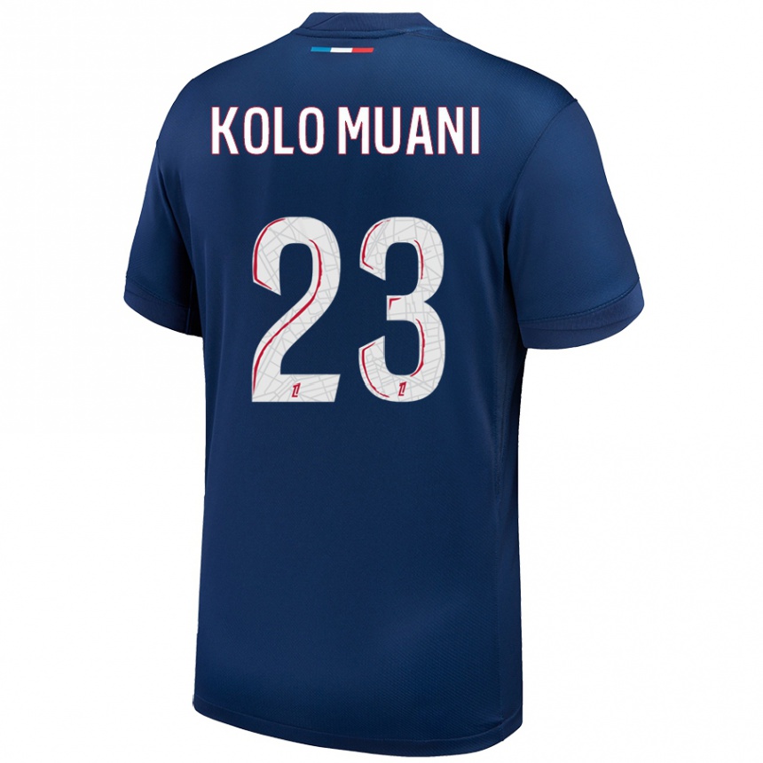 Niño Fútbol Camiseta Randal Kolo Muani #23 Azul Marino Blanco 1ª Equipación 2024/25 México