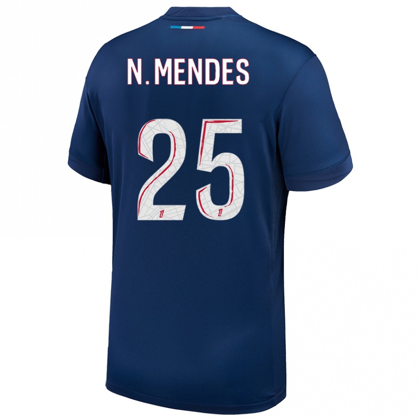 Niño Fútbol Camiseta Nuno Mendes #25 Azul Marino Blanco 1ª Equipación 2024/25 México