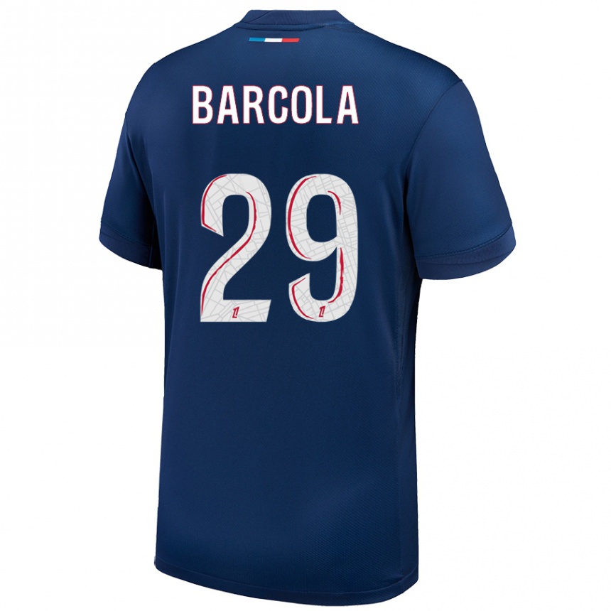 Niño Fútbol Camiseta Bradley Barcola #29 Azul Marino Blanco 1ª Equipación 2024/25 México