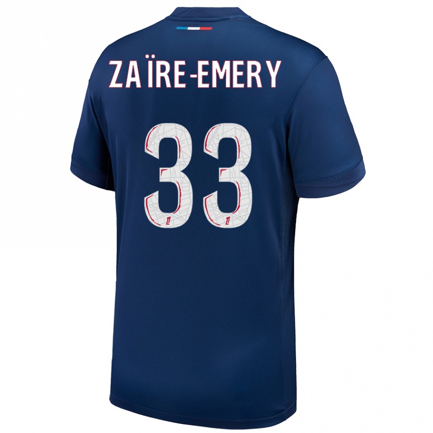 Niño Fútbol Camiseta Warren Zaire Emery #33 Azul Marino Blanco 1ª Equipación 2024/25 México