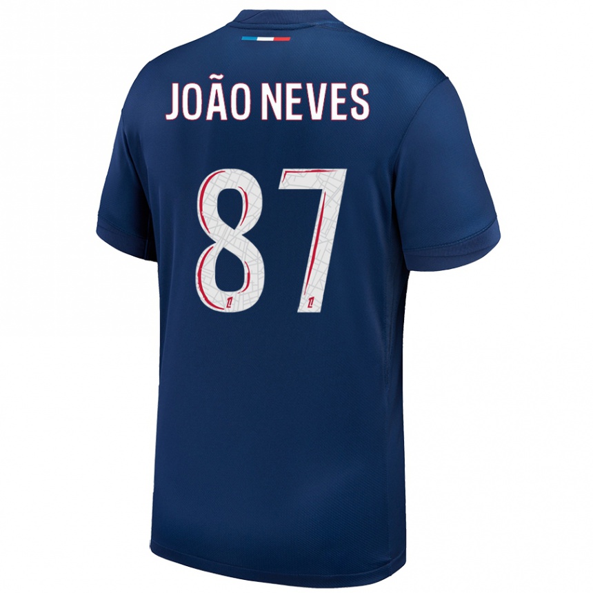 Niño Fútbol Camiseta João Neves #87 Azul Marino Blanco 1ª Equipación 2024/25 México