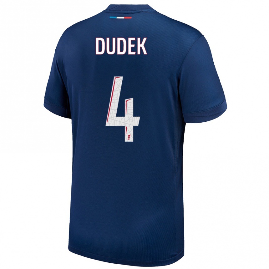 Niño Fútbol Camiseta Paulina Dudek #4 Azul Marino Blanco 1ª Equipación 2024/25 México