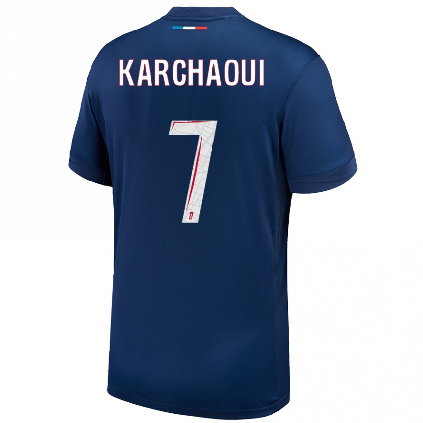 Niño Fútbol Camiseta Sakina Karchaoui #7 Azul Marino Blanco 1ª Equipación 2024/25 México