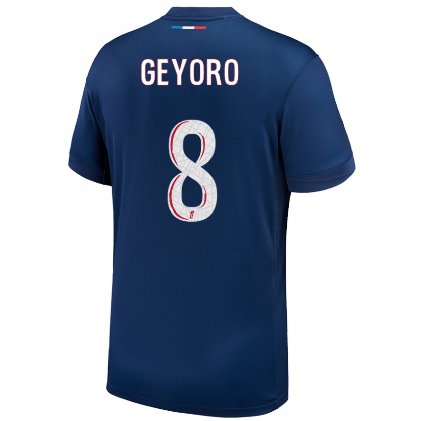 Niño Fútbol Camiseta Grace Geyoro #8 Azul Marino Blanco 1ª Equipación 2024/25 México