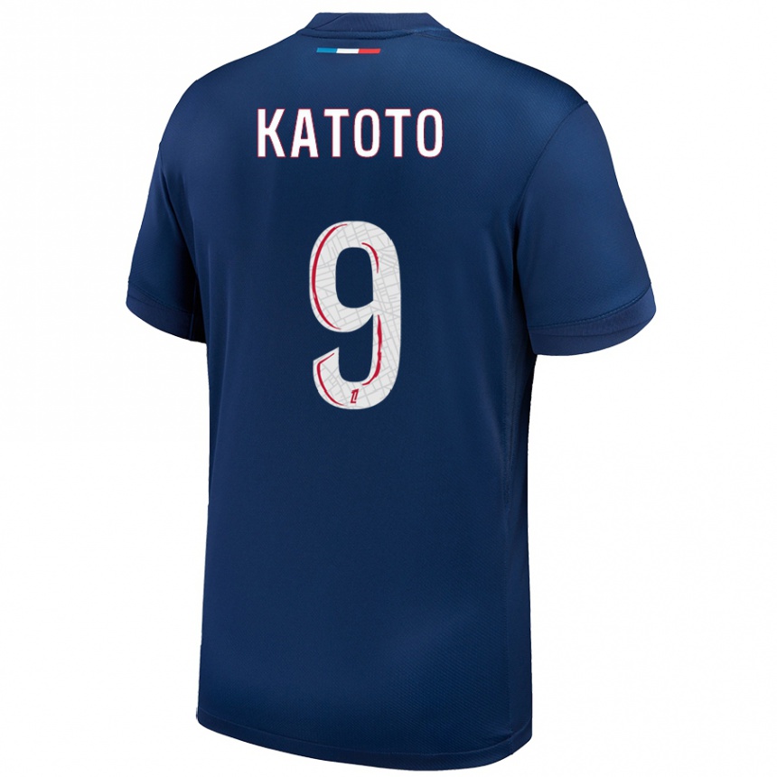 Niño Fútbol Camiseta Marie-Antoinette Katoto #9 Azul Marino Blanco 1ª Equipación 2024/25 México