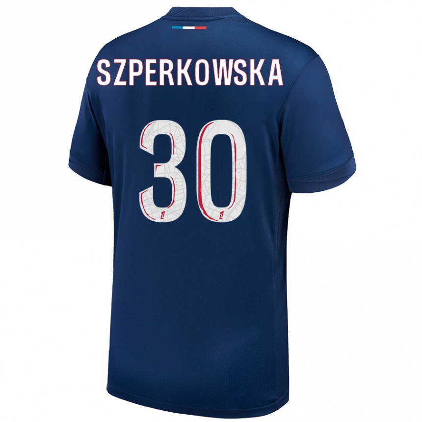 Niño Fútbol Camiseta Oliwia Szperkowska #30 Azul Marino Blanco 1ª Equipación 2024/25 México