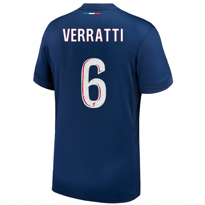 Niño Fútbol Camiseta Marco Verratti #6 Azul Marino Blanco 1ª Equipación 2024/25 México