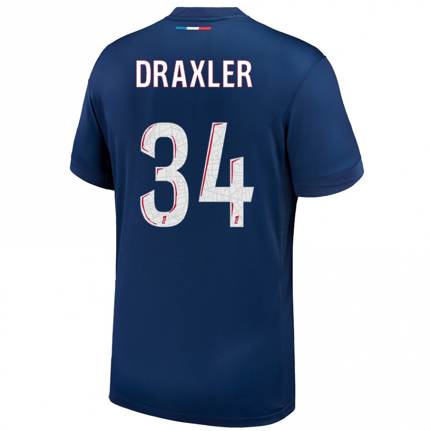 Niño Fútbol Camiseta Julian Draxler #34 Azul Marino Blanco 1ª Equipación 2024/25 México