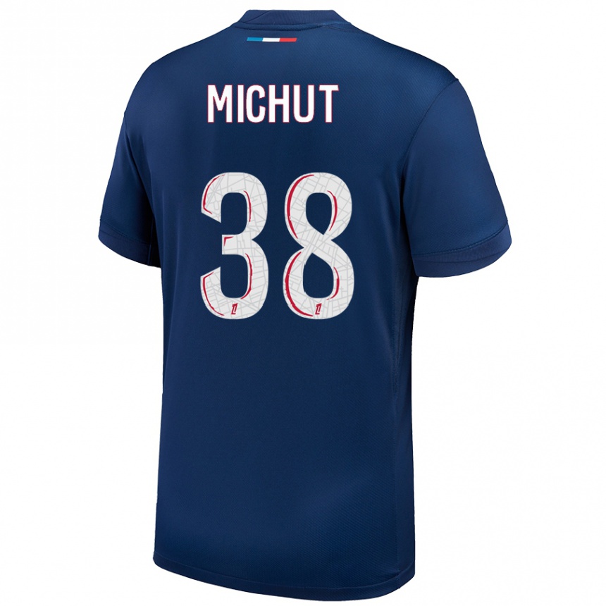 Niño Fútbol Camiseta Edouard Michut #38 Azul Marino Blanco 1ª Equipación 2024/25 México