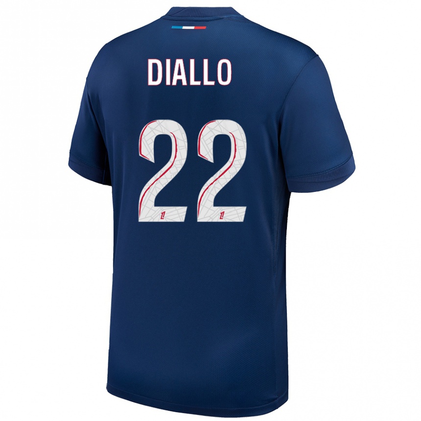 Niño Fútbol Camiseta Abdou Diallo #22 Azul Marino Blanco 1ª Equipación 2024/25 México