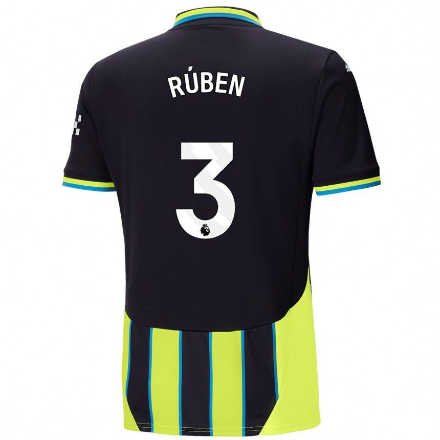 Niño Fútbol Camiseta Ruben Dias #3 Azul Amarillo 2ª Equipación 2024/25 México