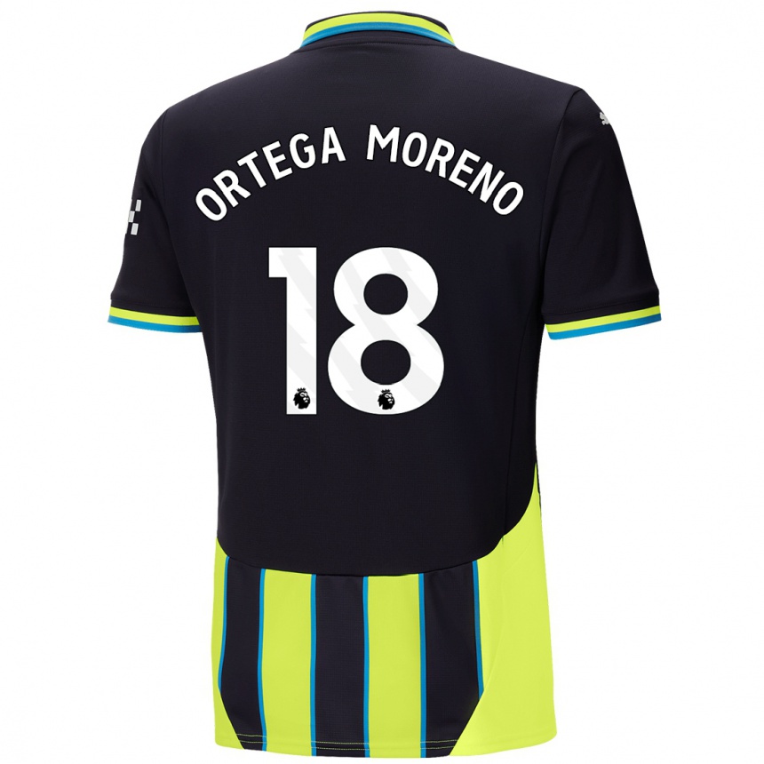 Niño Fútbol Camiseta Stefan Ortega Moreno #18 Azul Amarillo 2ª Equipación 2024/25 México