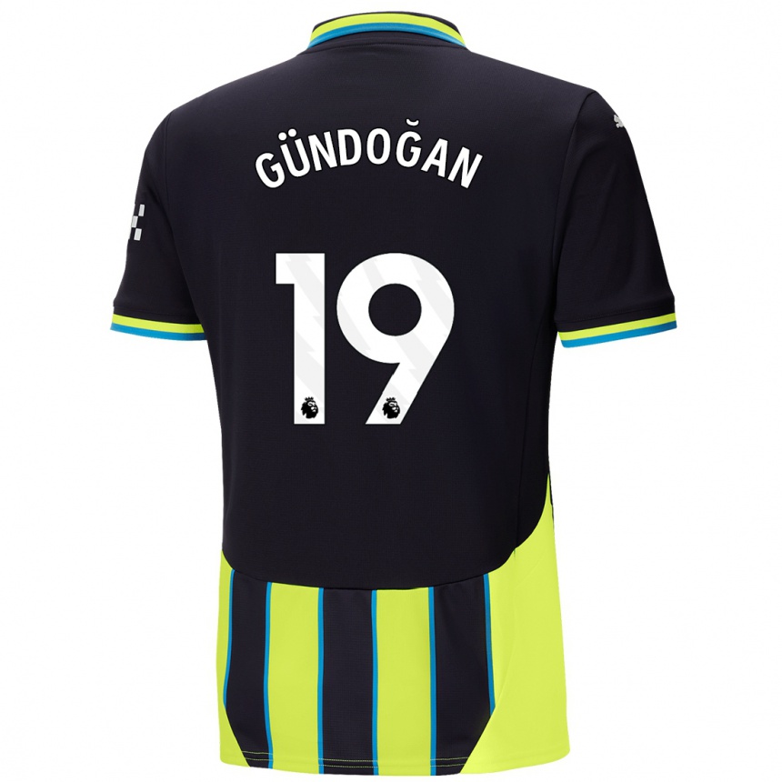 Niño Fútbol Camiseta Ilkay Gundogan #19 Azul Amarillo 2ª Equipación 2024/25 México